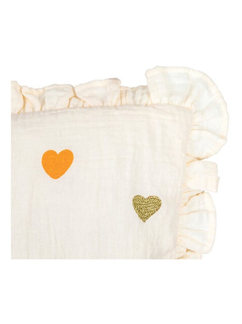 Coussin gaze de coton volants et coeurs brodés - Kiabi