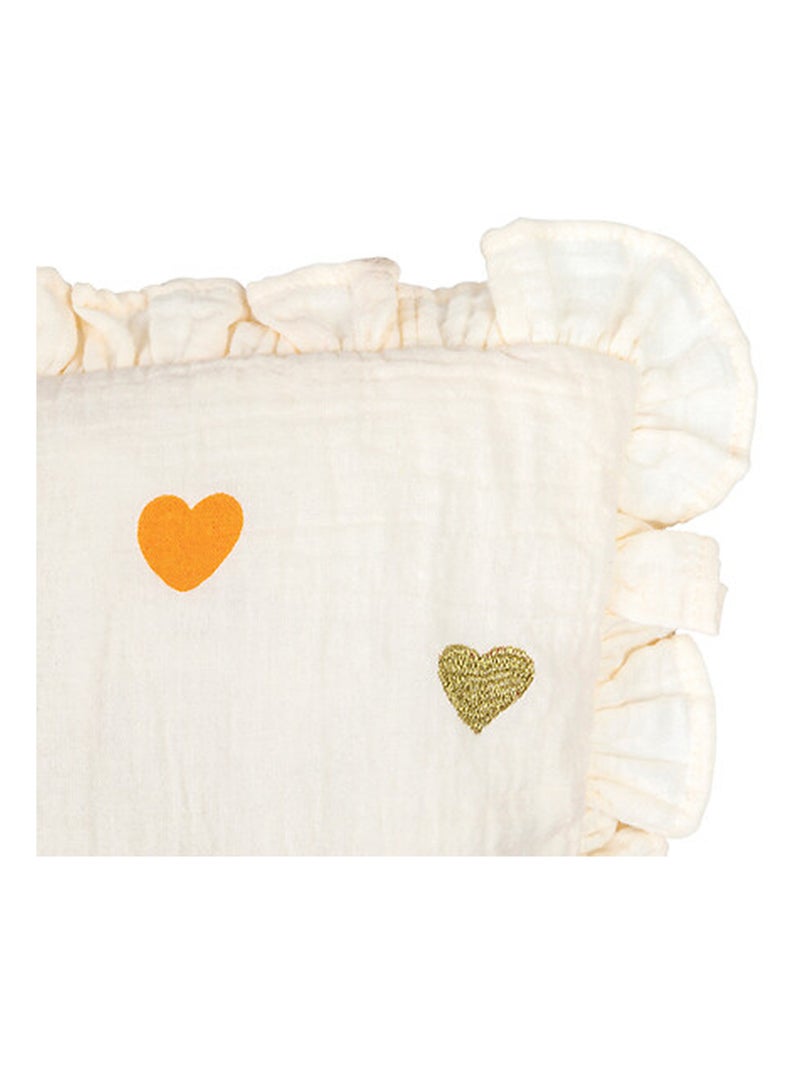 Coussin gaze de coton volants et coeurs brodés Blanc - Kiabi