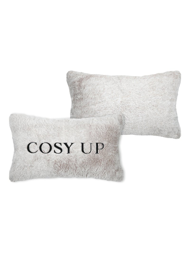 Coussin imitation fourrure brodé "Cosy up" Gris - Kiabi