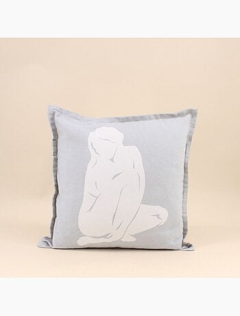 Coussin imprimé corps femme gris 40cm