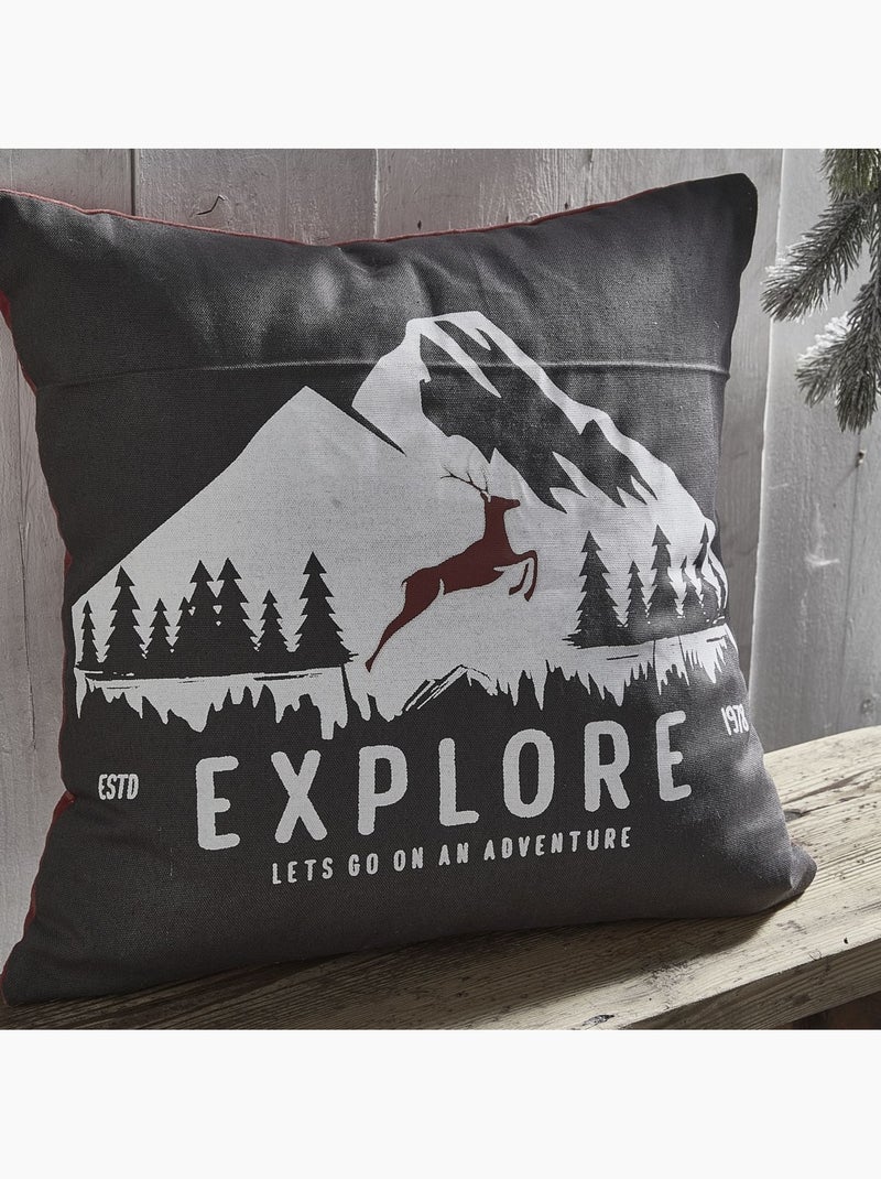 Coussin imprimé coton MOUNTAIN gris anthracite - Kiabi