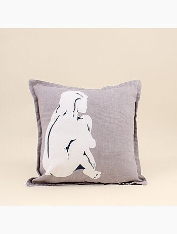 Coussin imprimé femme gris 40x40cm