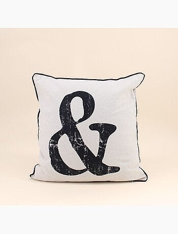 Coussin imprimé "&" noir et beige 45x45cm