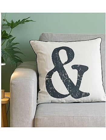 Coussin imprimé "&" noir et beige 45x45cm