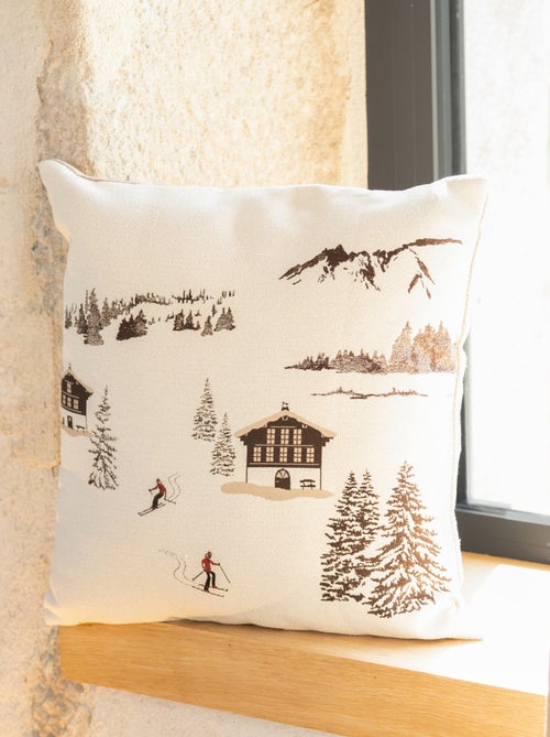 Coussin jacquard avec motif chalets - Kiabi