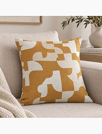 Coussin jacquard géométrique texturé rétro
