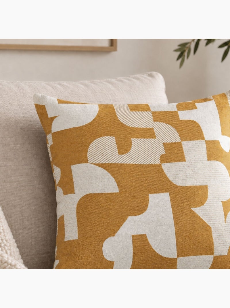 Coussin jacquard géométrique texturé rétro Jaune moutarde - Kiabi