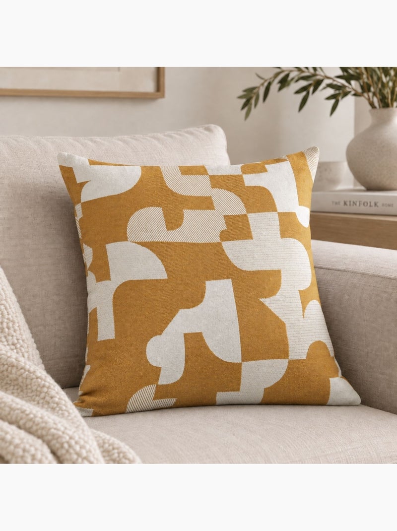 Coussin jacquard géométrique texturé rétro Jaune moutarde - Kiabi