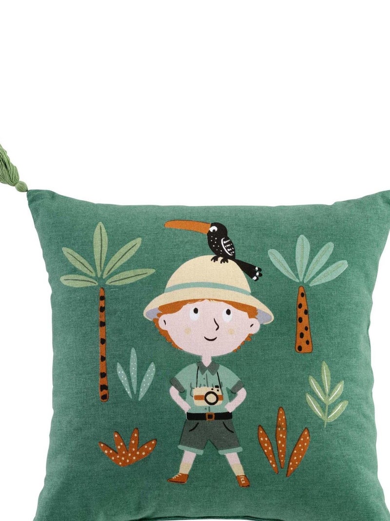 Coussin Leo explorateur et ses animaux 40cm Vert - Kiabi