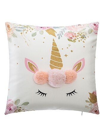 Coussin licorne à pompons