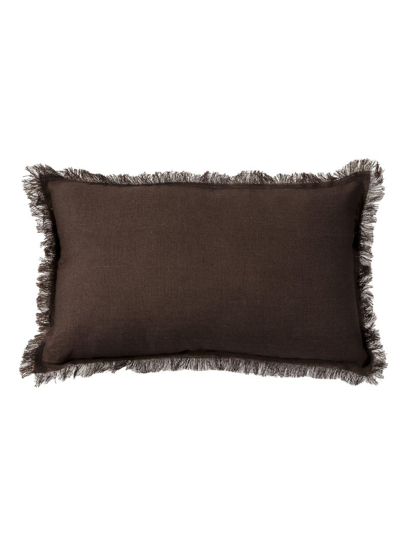 Coussin lin bords effilés 'Deko&co' Marron chocolat - Kiabi