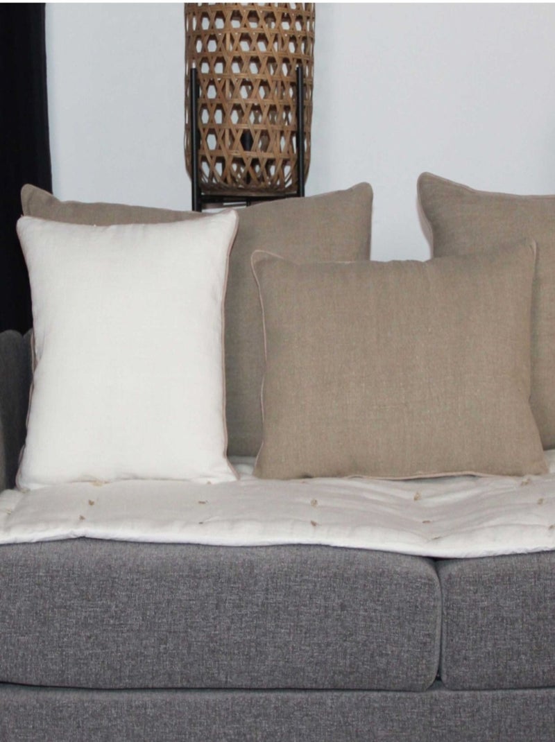 Coussin lin et coton bourdon Blanc - Kiabi