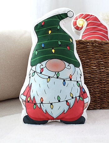 Coussin lumineux de Noël en velours motif lutin