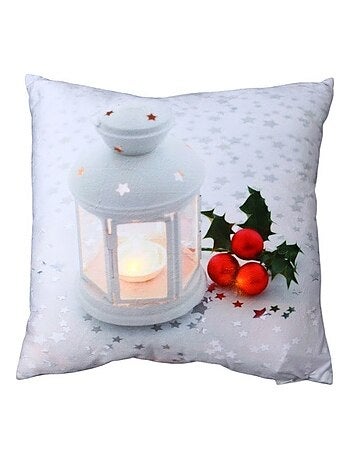 Coussin lumineux Lanterne et houx de Noel