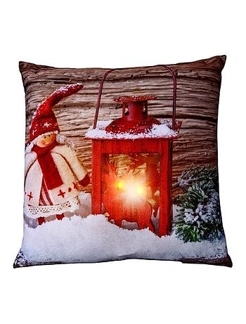 Coussin lumineux Lanterne et poupee de Noel