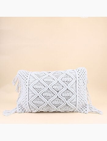 Coussin macramé en coton blanc 40x60cm