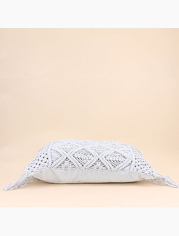 Coussin macramé en coton blanc 40x60cm