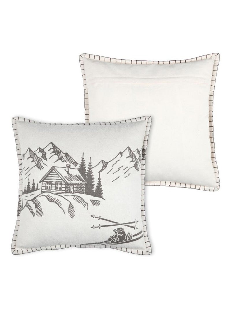 Coussin montagnes et chalet en velours de coton imprimé Ecru - Kiabi