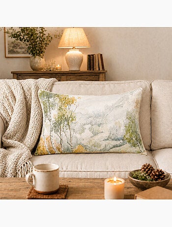 Coussin motif aquarelle forêt