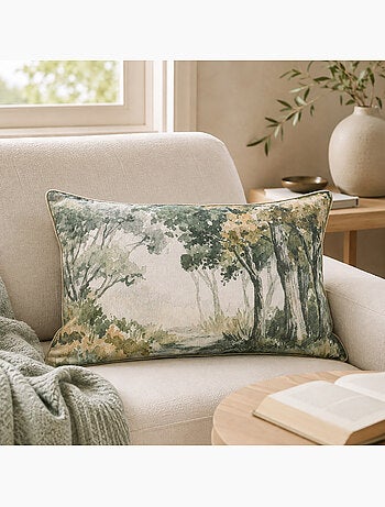 Coussin motif aquarelle forêt
