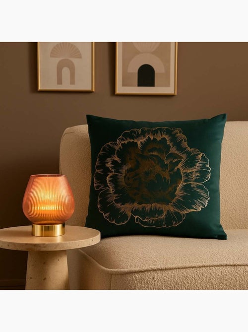 Coussin noir motif fleur doré 45x45cm - Kiabi