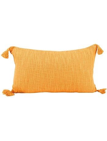 Coussin orange avec pompons 30x50cm
