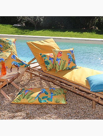 Coussin outdoor imprimé perroquets