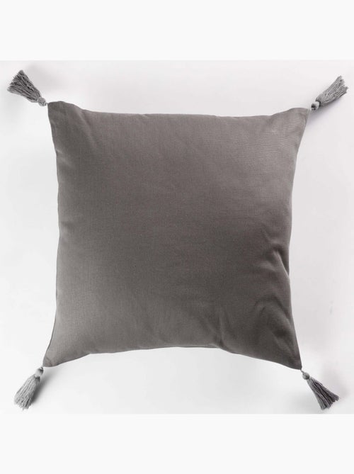 Coussin Passepoil avec Pompons coton Uni Popsys Anthracite 40 x 40 cm - Kiabi