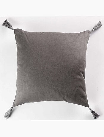 Coussin passepoil avec pompons coton uni popsys anthracite 40 x 40 cm