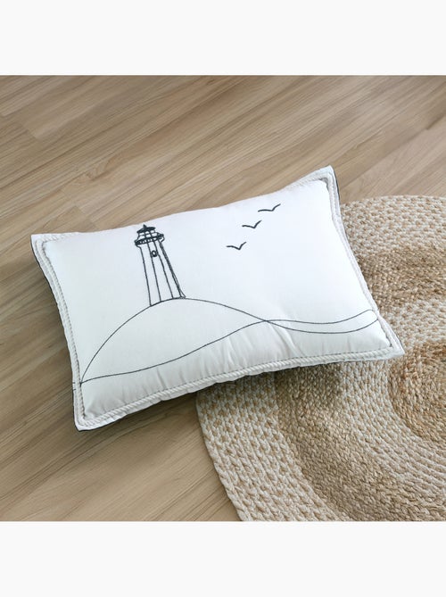 Coussin polycoton brodé style bord de mer - Kiabi