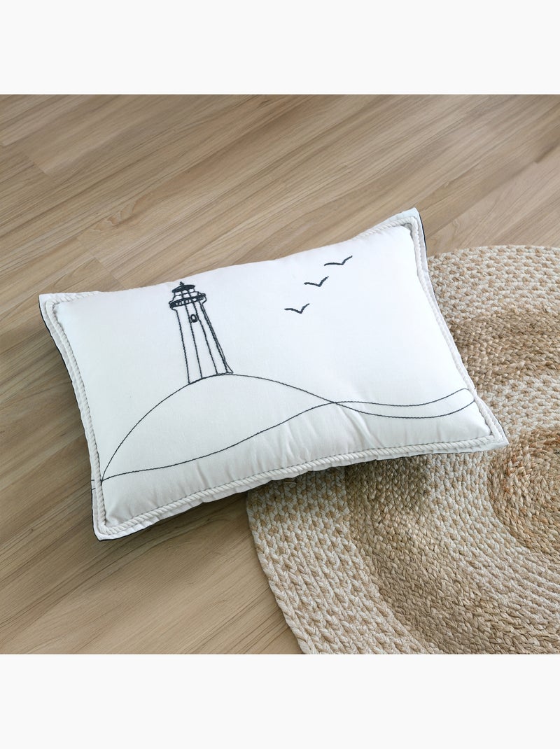 Coussin polycoton brodé style bord de mer Blanc - Kiabi