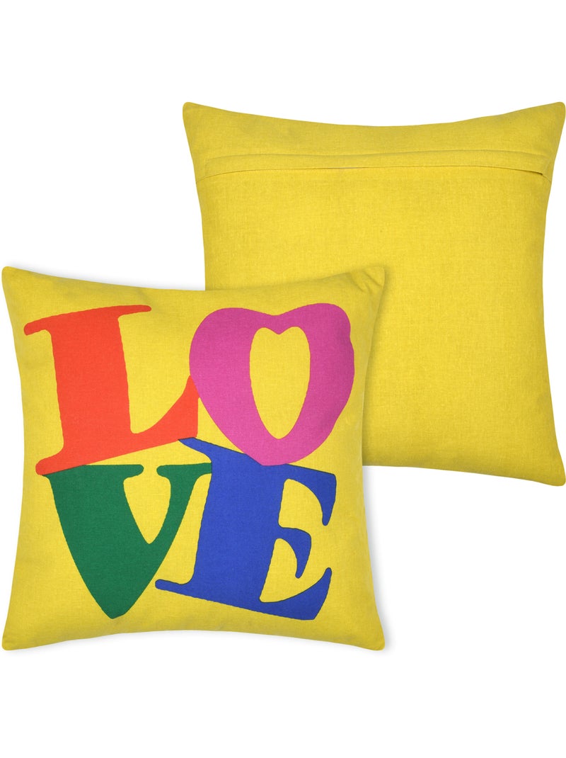 Coussin polycoton imprimé LOVE Jaune - Kiabi