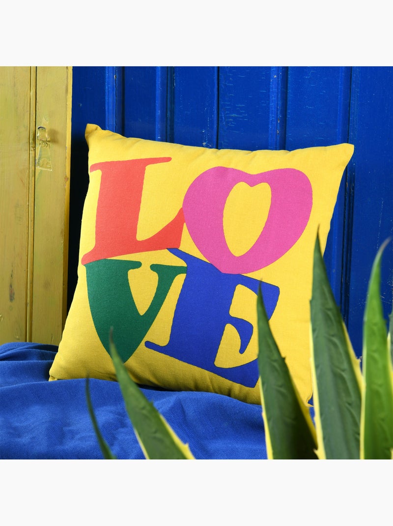 Coussin polycoton imprimé LOVE Jaune - Kiabi