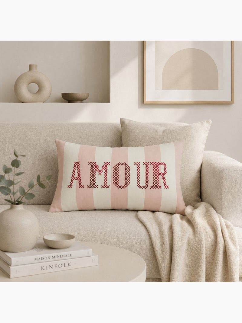 Coussin polylin rectangulaire "amour" brodée Rose - Kiabi