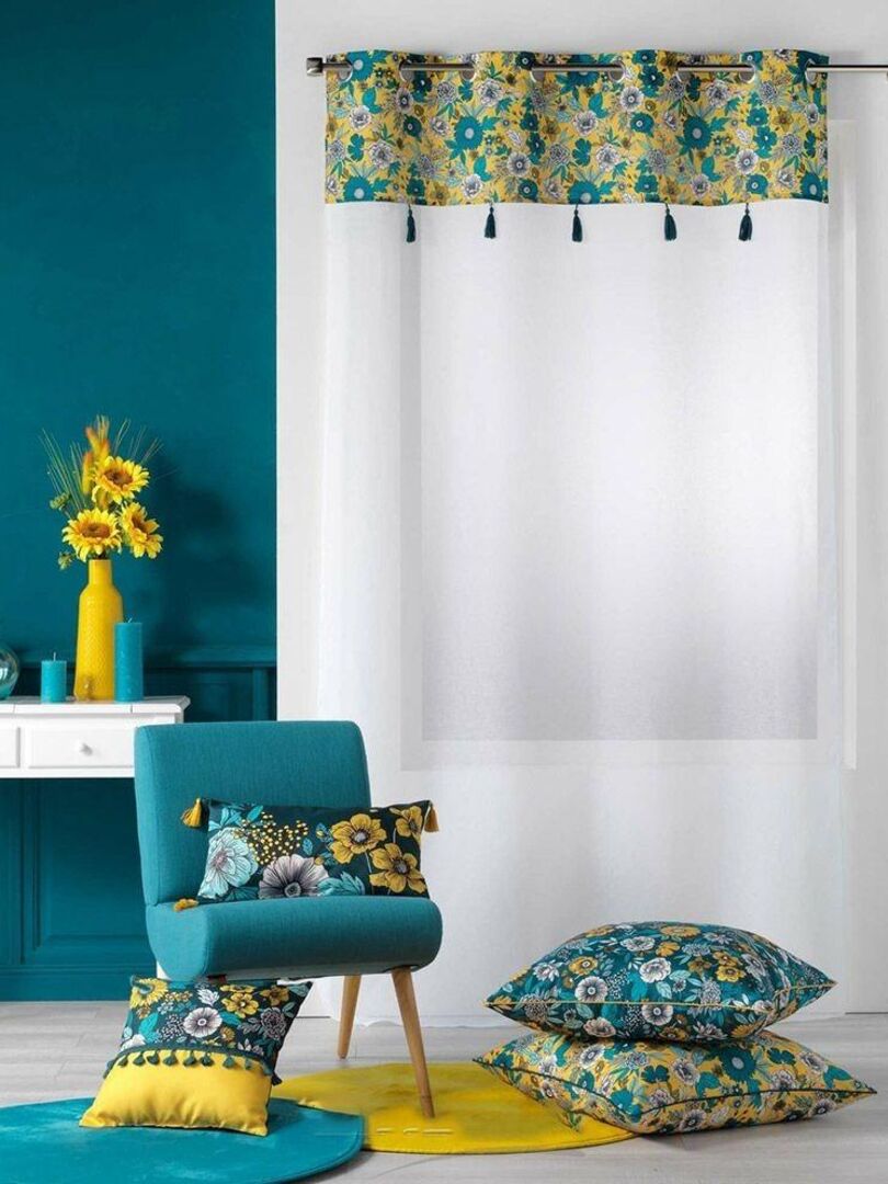 Coussin pompons 30x50 Bohoflora Bleu - Kiabi