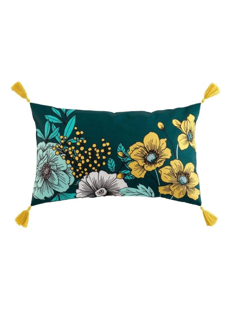 Coussin pompons 30x50 Bohoflora Bleu - Kiabi