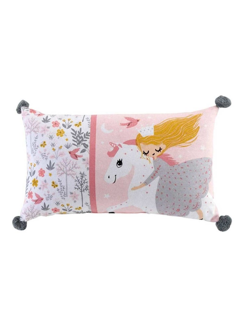 Coussin pompons 30x50 cm Fée des bois coton Rose - Kiabi