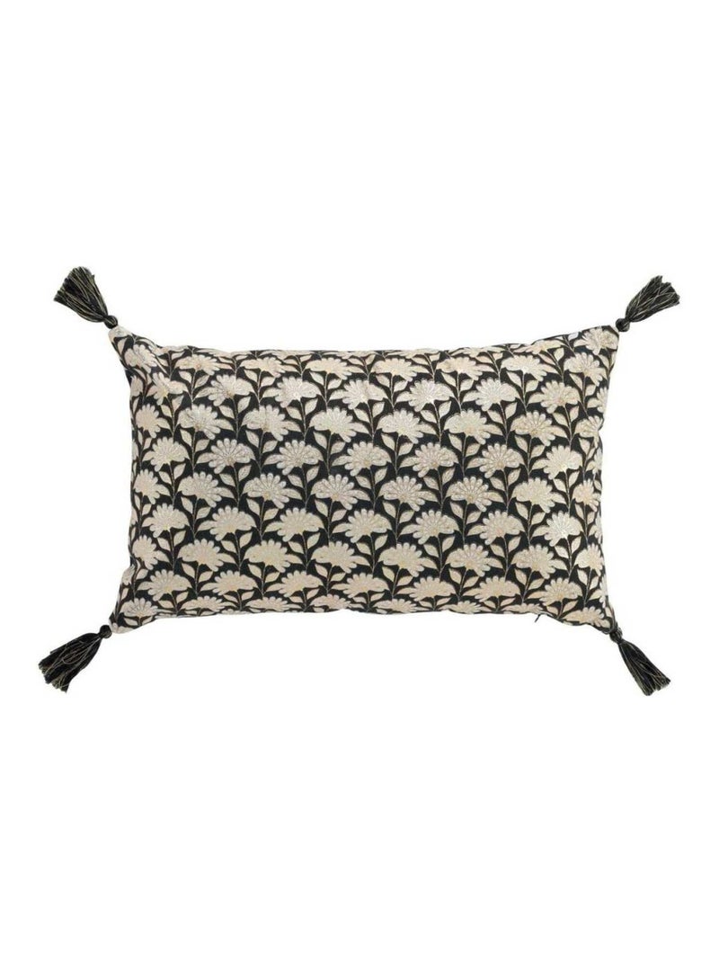 Coussin pompons 30x50 cm Or Flowane coton recyclé Blanc - Kiabi