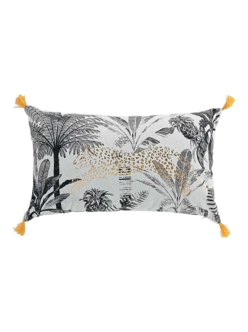 Coussin pompons 30x50 cm Or Leogold coton recyclé Blanc - Kiabi