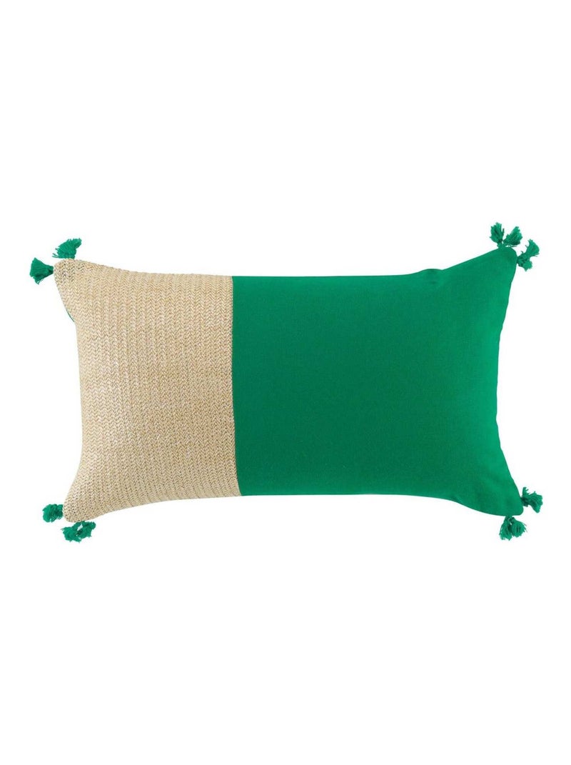 Coussin pompons 30x50 cm uni jute Thalia vert Vert - Kiabi