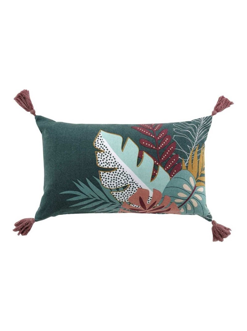Coussin pompons 30x50 Jacala coton Bleu - Kiabi