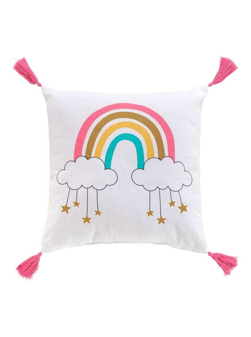 Coussin pompons 40x40 cm Arc en ciel coton Blanc - Kiabi