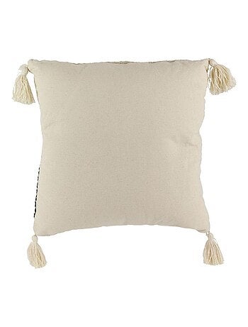Coussin pompons avec rayures berbère beige