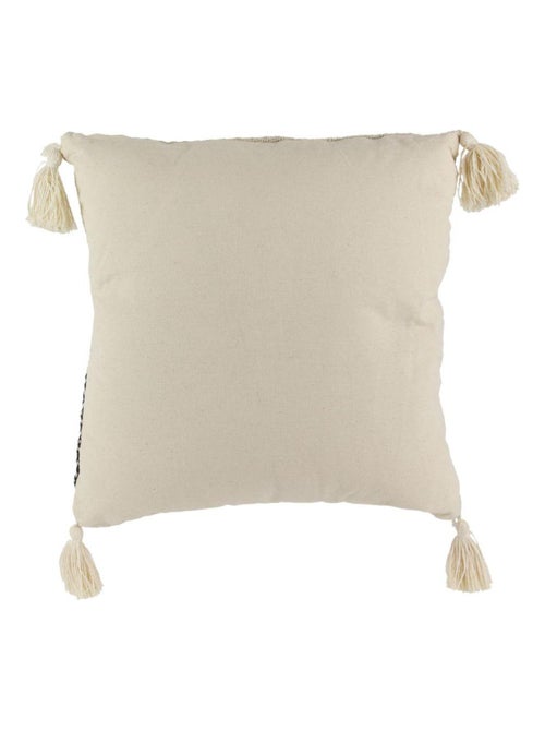 Coussin pompons avec rayures berbère beige - Kiabi
