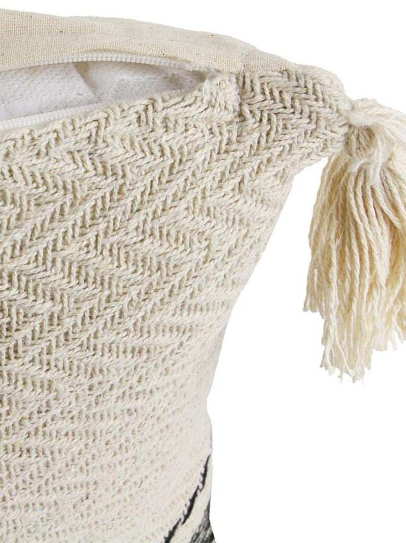 Coussin pompons avec rayures berbère beige Beige - Kiabi