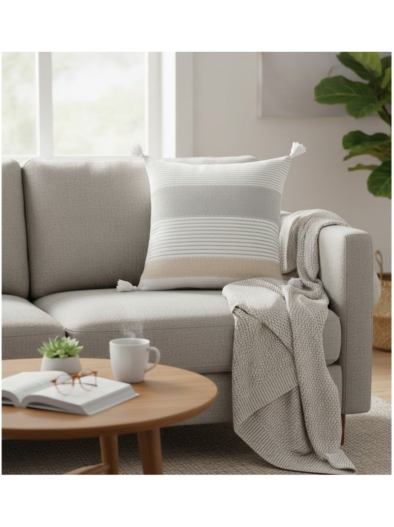 Coussin Pompons dehoussable 60 x 60 cm Iliades Beige - Kiabi