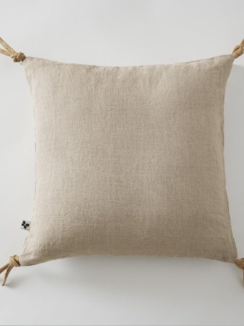 Coussin pompons lin lave Collection Soline - Kiabi