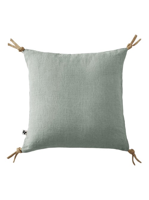 Coussin pompons lin lave Collection Soline - Kiabi