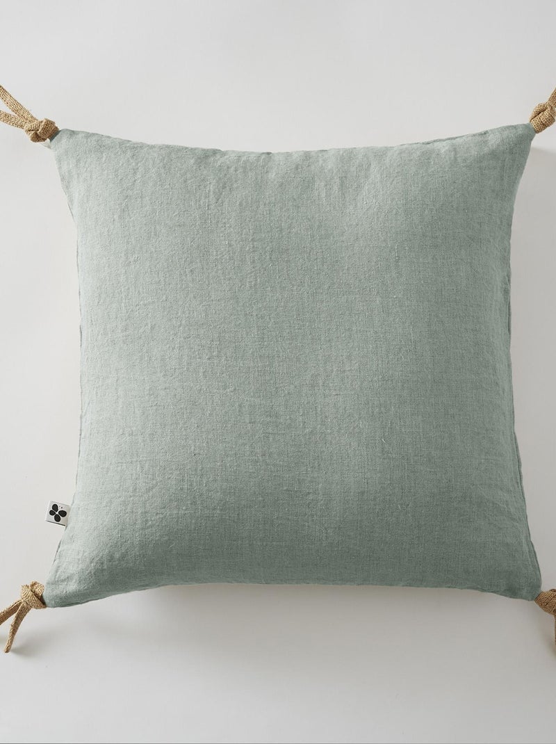 Coussin pompons lin lave Collection Soline Bleu ciel - Kiabi