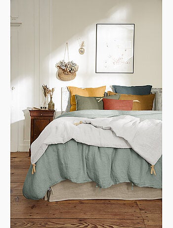 Coussin pompons lin lave Collection Soline